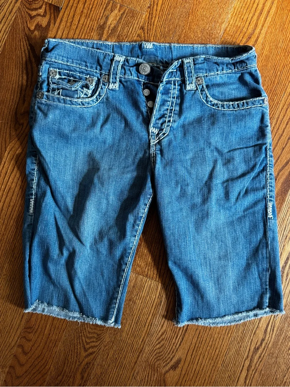 True Religion Ricky Relaxed Straight Denim Shorts Mens 32 Blue Super T Early 2k